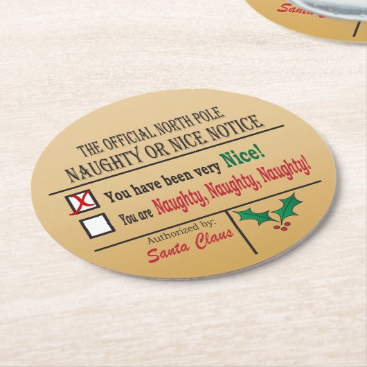 Officiële Noordpool Naughty of Nice Ronde Kartonnen Onderzetter (Gebogen)