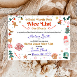 Officiële Noordpool Nice List Certificaat Sinterkl Kaart