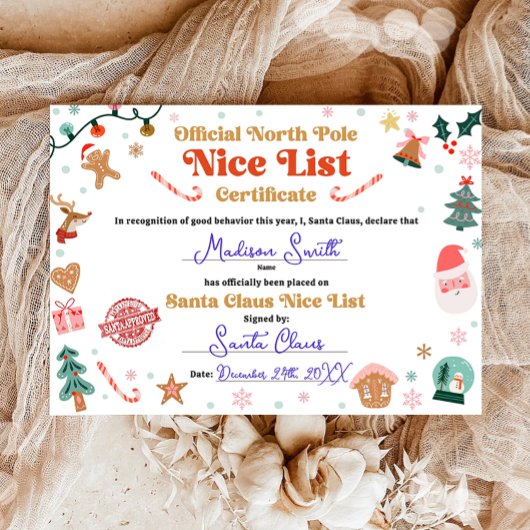 Officiële Noordpool Nice List Certificaat Sinterkl Kaart