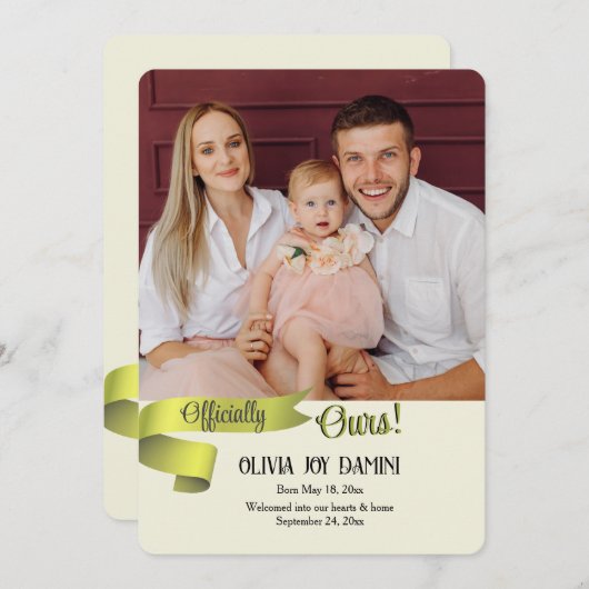 Officiële Ours Fotoadoptie Aankondiging Kaart (Voorkant / Achterkant)