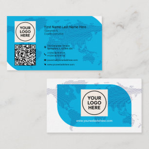 Officiële QR Professional Modern Navy Wereldkaart Visitekaartje