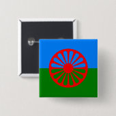 Officiële Romaanse zigeunervlag Vierkante Button 5,1 Cm (Voorkant /achterkant)