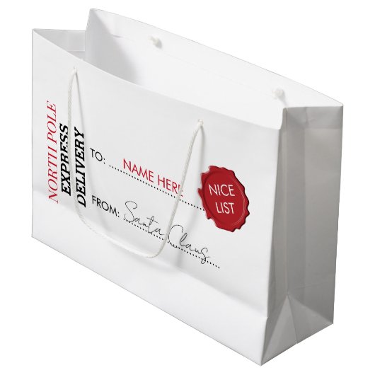 Officiële Santa Claus Gift Cadeau uit Noordpool Groot Cadeauzakje (Voorkant Gekanteld)