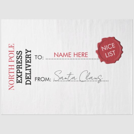 Officiële Santa Claus Gift Cadeau uit Noordpool Tissuepapier (Voorkant)