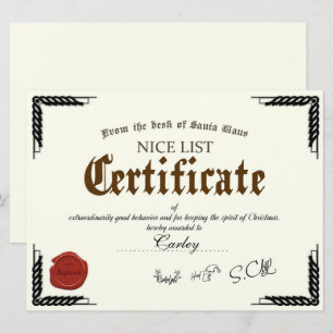 Officiële Santa Nice List Certificate Holiday Card Kaart