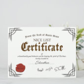Officiële Santa Nice List Certificate Holiday Card Kaart (Staand voorkant)