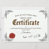 Officiële Santa Nice List Certificate Holiday Card Kaart (Voorkant)