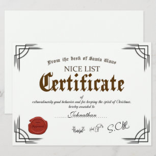 Officiële Santa Nice List Certificate Holiday Card Kaart