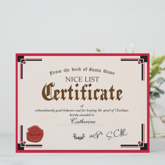 Officiële Santa Nice List Certificate Holiday Card Kaart (Staand voorkant)