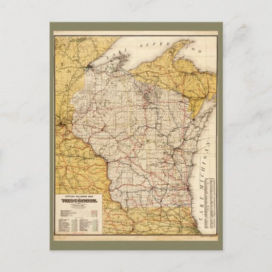 Officiële Spoorwegkaart van Wisconsin (1900) Briefkaart (Voorkant)