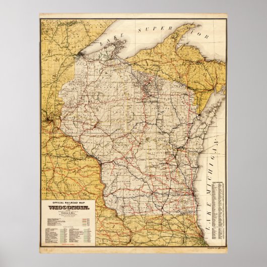 Officiële Spoorwegkaart van Wisconsin (1900) Poster (Voorkant)