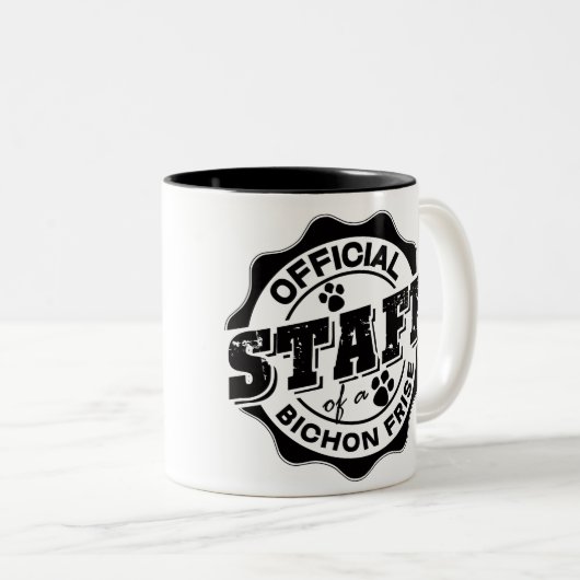 Officiële staf van een Bichon Frise Tweekleurige Koffiemok (Voorkant rechts)