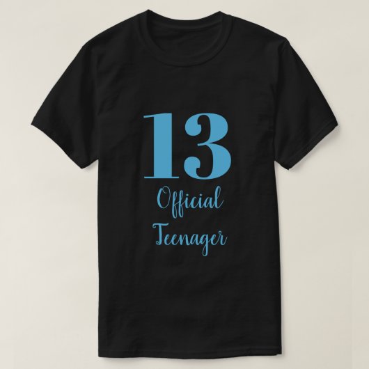 Officiële tiener 13e verjaardag Sky Blue Black T-shirt (Design voorkant)