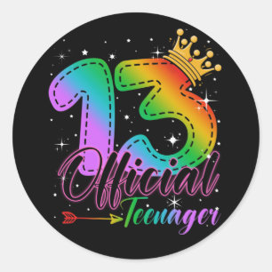Officiële tiener in regenboogkleuren 13e verjaard ronde sticker