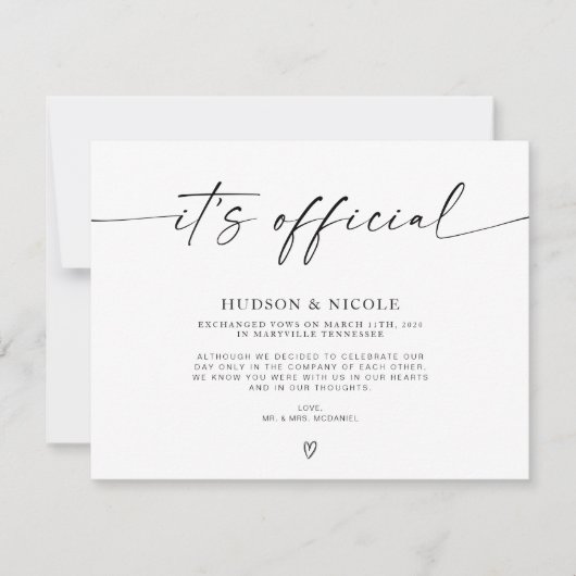 Officiële trouwannonce na een elopement aankondiging (Voorkant)