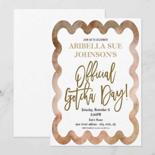 Officiële uitnodiging voor de Gotcha Day Adoption  (Voorkant / Achterkant)