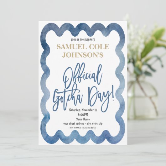 Officiële uitnodiging voor Gotcha Day Adoption (Staand voorkant)