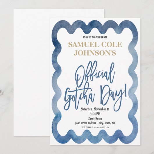 Officiële uitnodiging voor Gotcha Day Adoption (Voorkant / Achterkant)