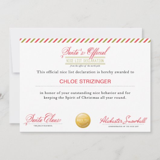 Officiële verklaring van Nice van de kerstman Feestdagenkaart (Voorkant)