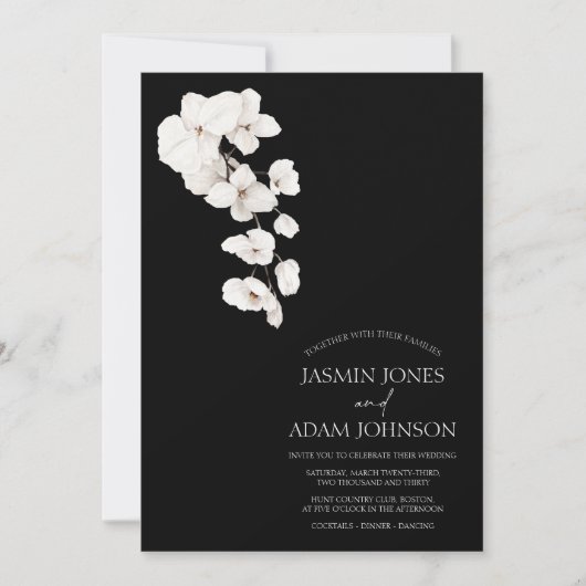 Officiële zwart-wit orchidee bruiloft kaart (Voorkant)