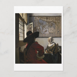 Officier en Laughing Girl van Johannes Vermeer Briefkaart