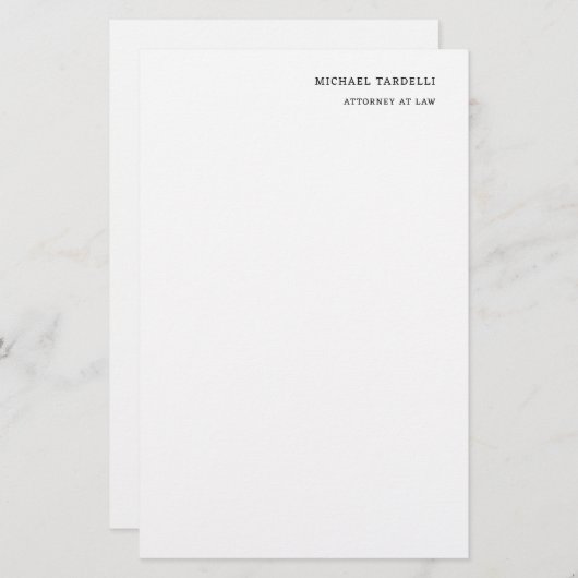 Officier in de rechten Minimalist Classical Plain Briefpapier (Voorkant / Achterkant)