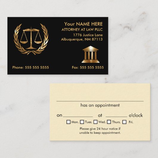 Officier van Justitie bij Law Black en Gold Appoin Visitekaartje (Voorkant / Achterkant)