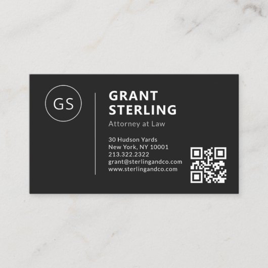 Officier van Justitie Black White Logo QR Code Visitekaartje (Voorkant)