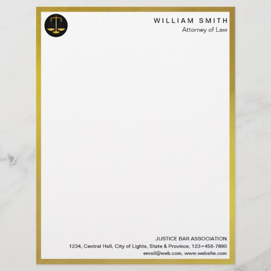 Officier van Justitie Faux Gold Scale Lawyer Justi Briefhoofd (Voorkant)