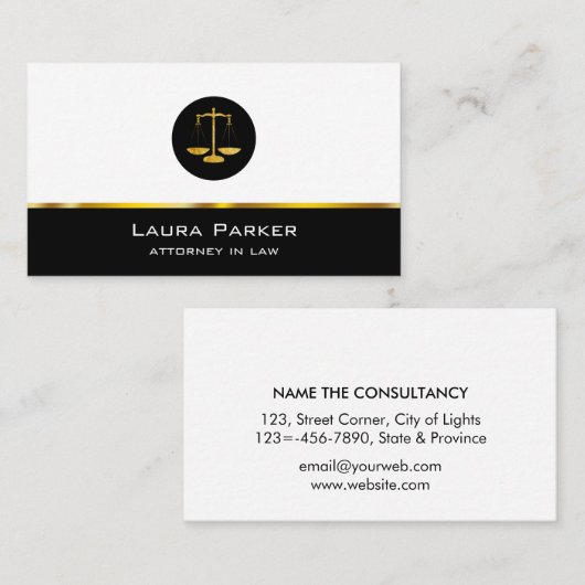 Officier van Justitie in de advocatuur Gold Black  Visitekaartje (Voorkant / Achterkant)