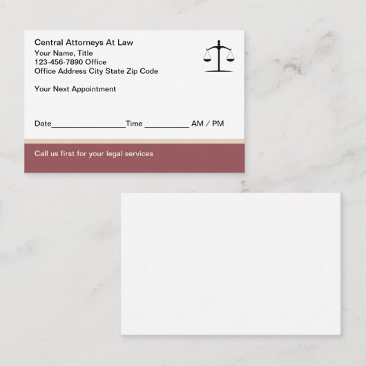 Officier van Justitie Juridische Kantoor Afspraakk Afsprakenkaartje (Voorkant / Achterkant)