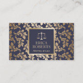 Officier van Justitie Luxury Blue & Gold Damask La Visitekaartje (Voorkant)