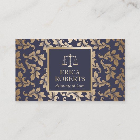 Officier van Justitie Luxury Blue & Gold Damask La Visitekaartje (Voorkant)