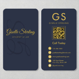 Officier van Justitie Navy Blue Gold QR Code Monog Visitekaartje