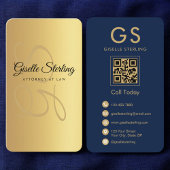Officier van Justitie Navy Blue Gold QR Code Monog Visitekaartje