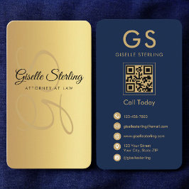 Officier van Justitie Navy Blue Gold QR Code Monog Visitekaartje