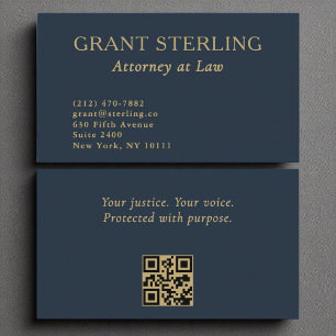 Officier van Justitie Navy Blue Gold QR Code Visitekaartje