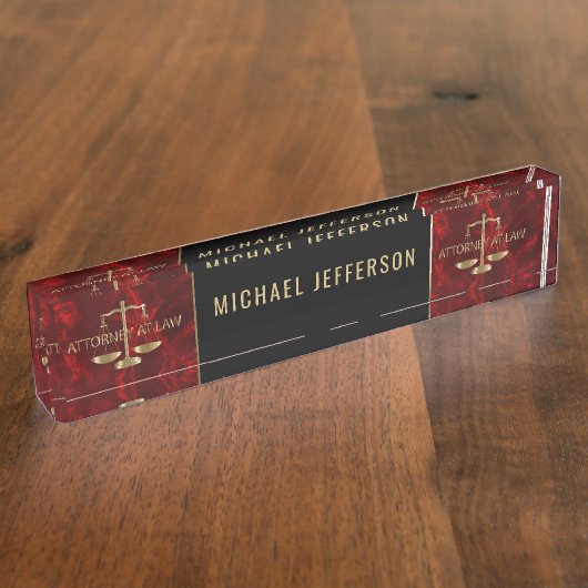 Officier van Justitie - Red Marble, Black & Gold Naambordje (Zijkant)