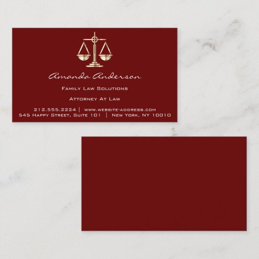 Officier van Justitie van de Wet Burgundy Gold Sca Visitekaartje (Voorkant / Achterkant)
