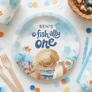 Offishally één visser jongen 1e verjaardag  papieren bordje