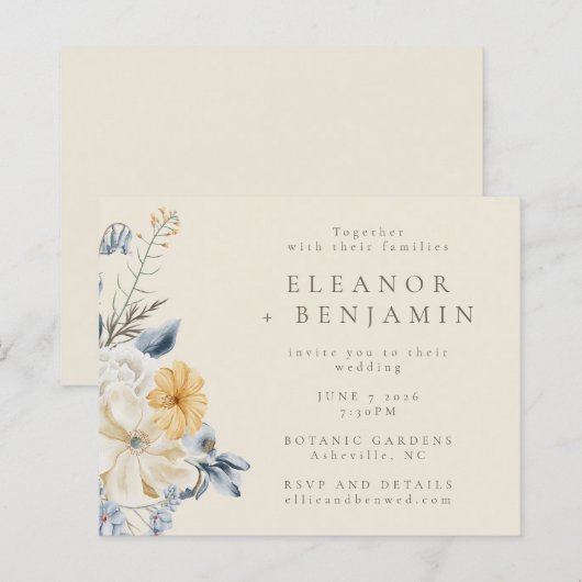 Offite voor Rustige Blue Yellow Floral Wedding (Voorkant / Achterkant)
