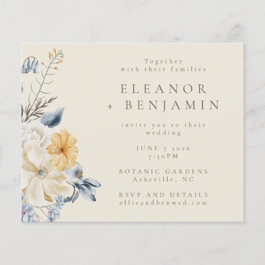 Offite voor Rustige Blue Yellow Floral Wedding (Voorkant)