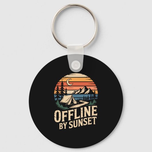 Offline bij zonsondergang retro camping bergavontu sleutelhanger (Voorkant)