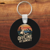 Offline bij zonsondergang retro camping bergavontu sleutelhanger (Voorkant)