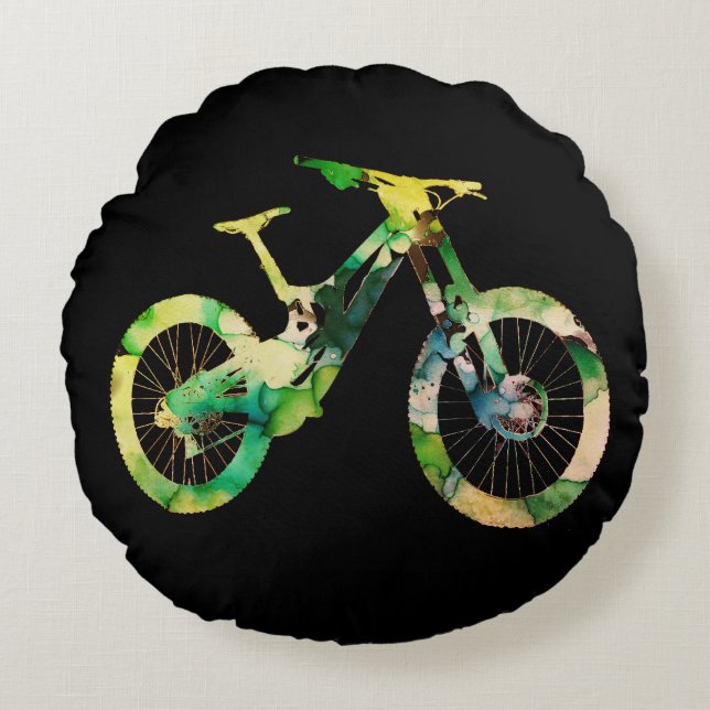  Offroad Afdaling Sport Xtreme Waterverf Kunst  Rond Kussen (Voorkant)