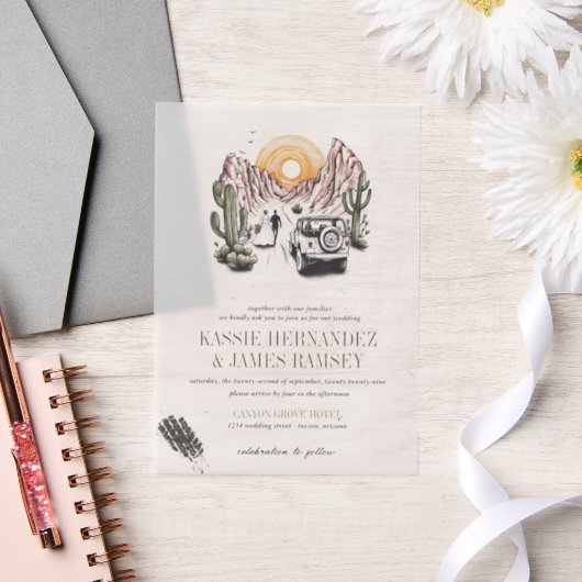 Offroad Canyon Paar Bruiloft Vellum Uitnodigingen (Huwelijk)