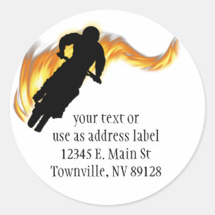 OffRoad Dirt Bike met Flames Ronde Sticker