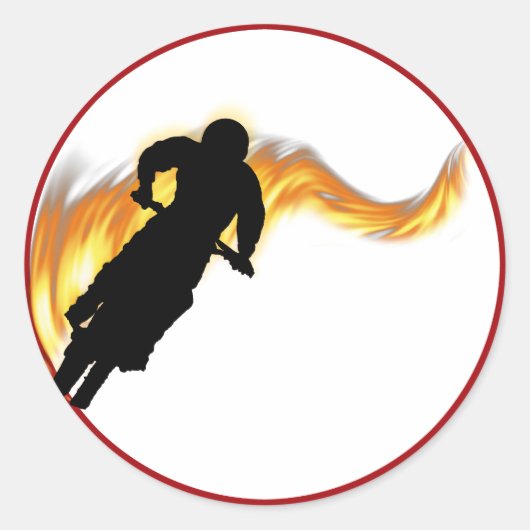 OffRoad Dirt Bike met Flames Ronde Sticker (Voorkant)