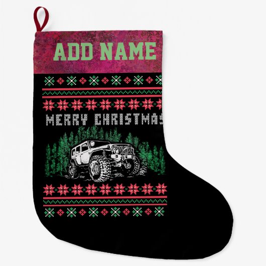 Offroad Vehicle Ugly KerstSweater Grote Kerstsok (Voorkant)