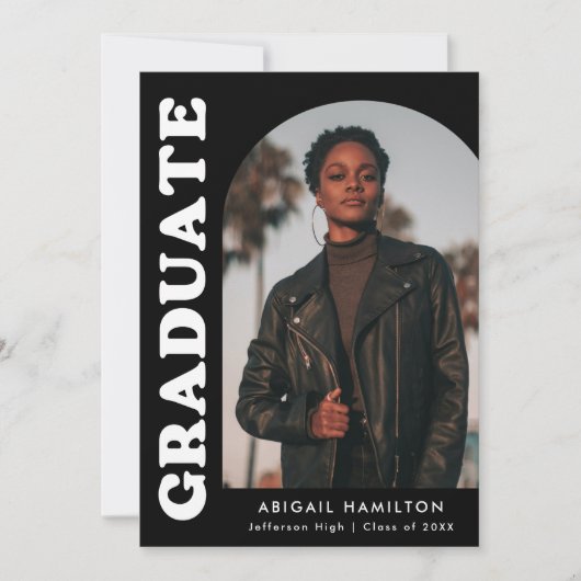 Offset Arch Black Photo Graduparty Kaart (Voorkant)